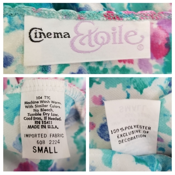 Vtg Cinema Etoile S White Blue Pink Floral Satin Chemise Skater Short Nightie - Picture 7 of 8